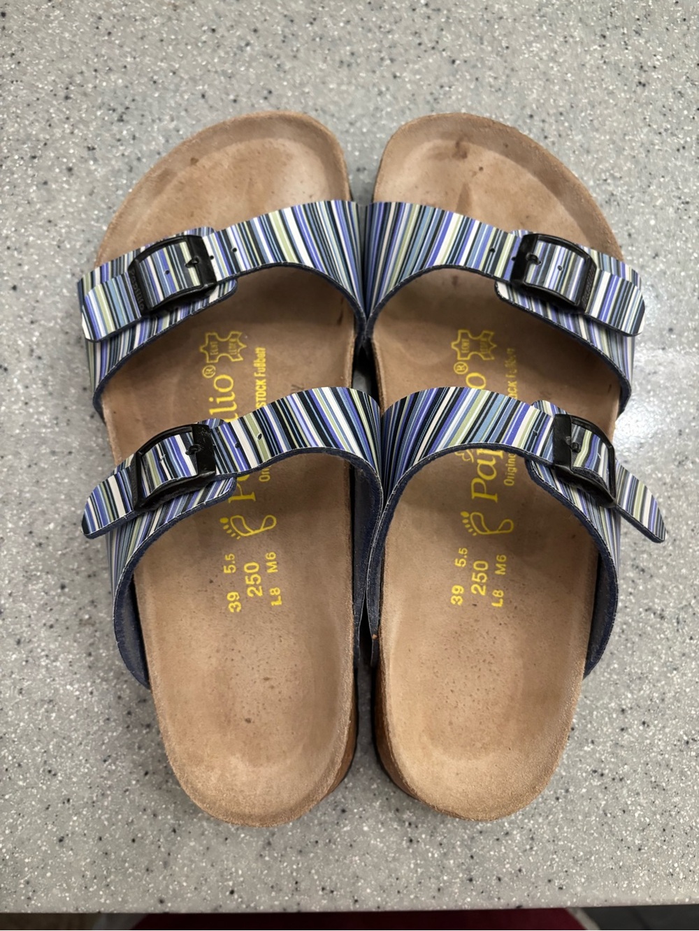 Birkenstock Striped Blue Multi-Color Adjustable Sandals